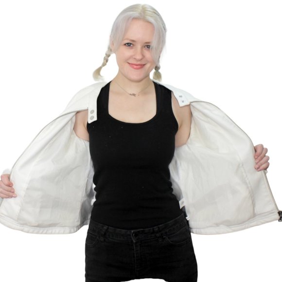 Britney Inspired Hand-Painted Faux Leather Jacket White Large - Picture 6 of 11